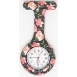 Reloj Prendedor Negro con Flores